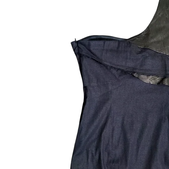 Alice + Olivia Black One Shoulder Cotton Silk Leather Dress Womens Size M - Picture 7 of 12